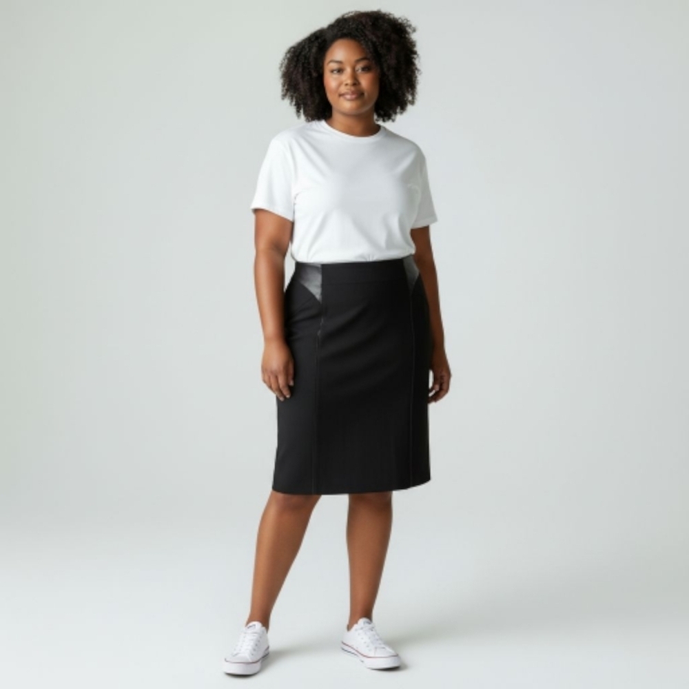 Worthington Black Pencil Skirt With Faux Leather Accents (18)